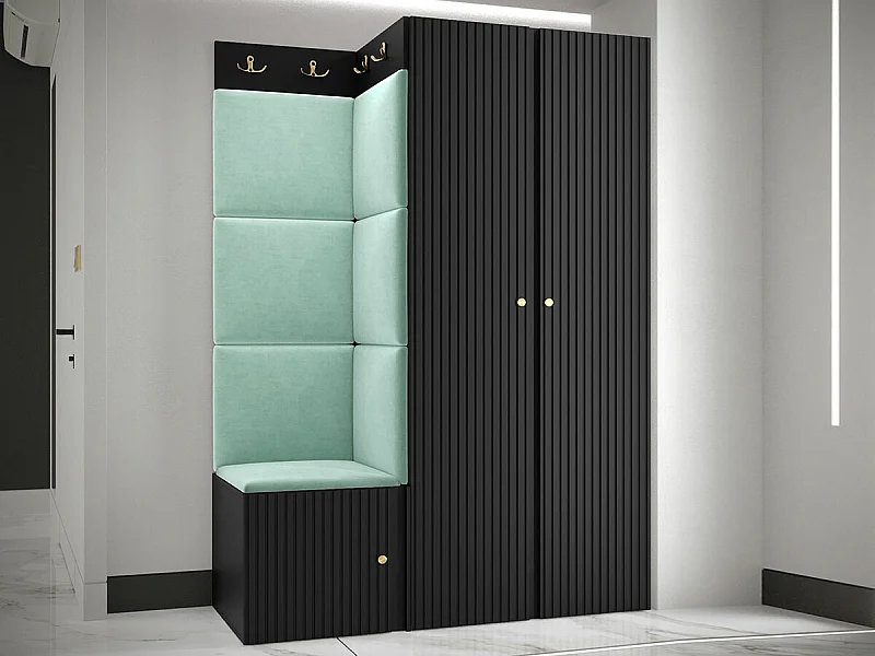 Conjunto pasillo Hartford 387, 186x116x46cm, Turquesa|Negro, Colocada|Montada en la pared