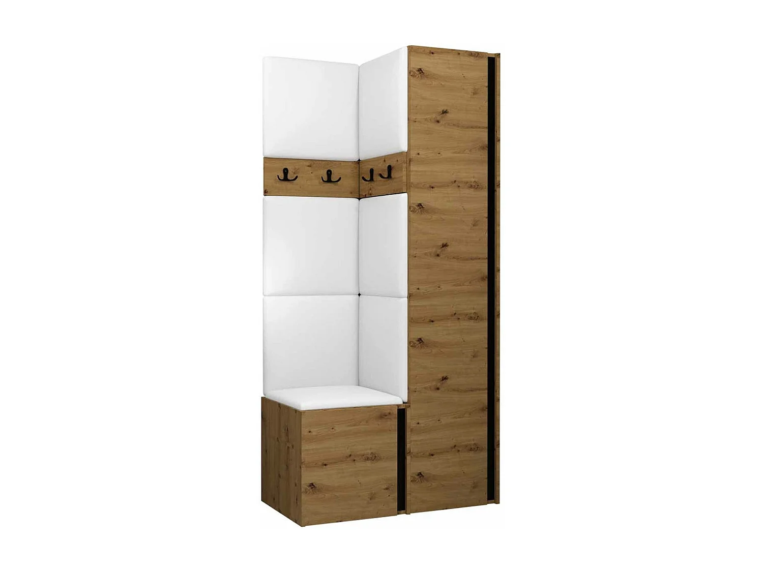 Meuble d'entrée Hartford 348, 186x82x44cm, Chêne Artisan|Noir, Faux cuir|Stratifié