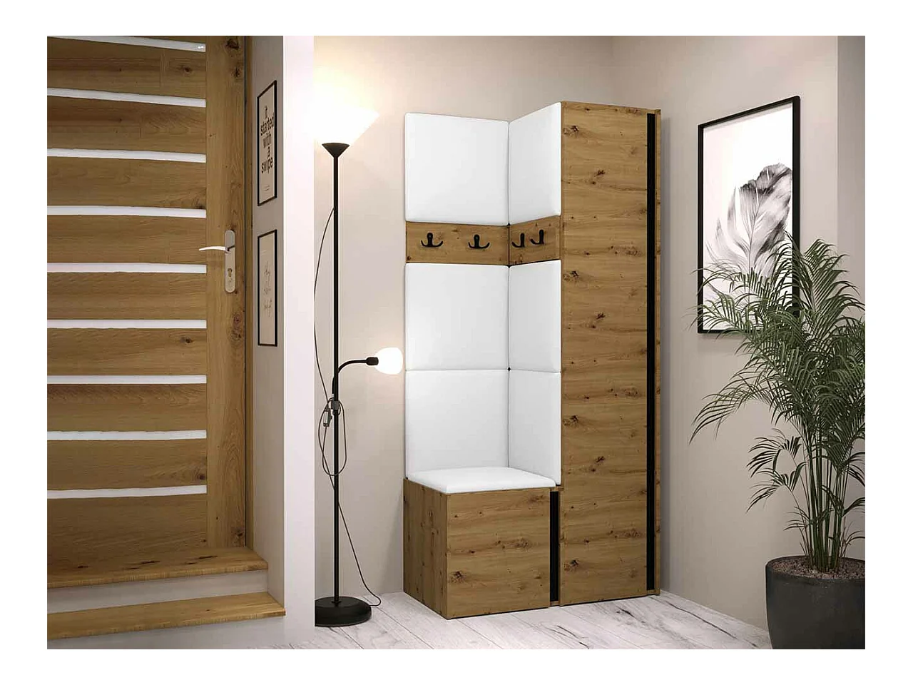 Set mobili da ingresso Hartford 348, 186x82x44cm, Nero|Rovere Artisan