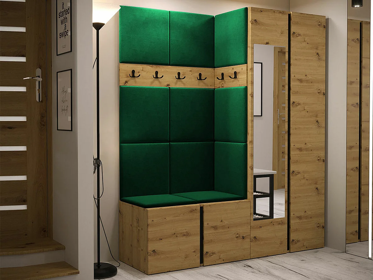 Conjunto pasillo Hartford 278, 186x158x46cm, Espejo, Roble Artisan