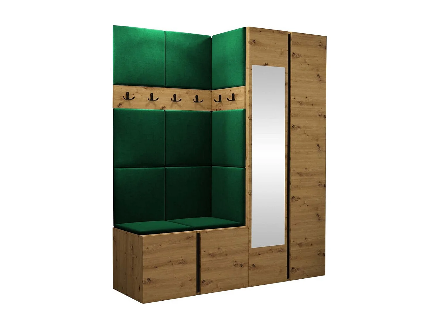 Conjunto pasillo Hartford 278, 186x158x46cm, Espejo, Roble Artisan