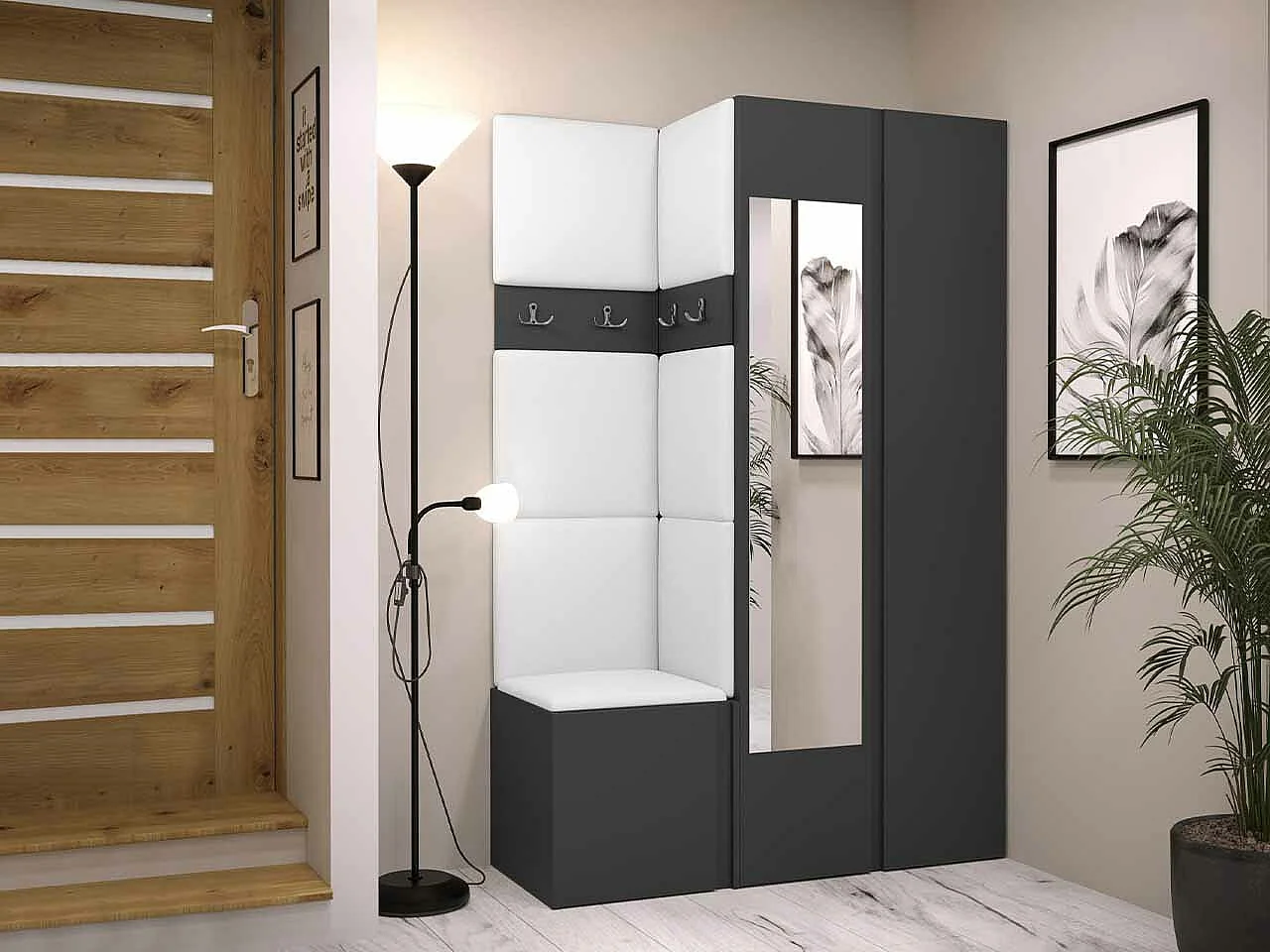 Conjunto pasillo Hartford 350, 186x116x44cm, Espejo, Grafito