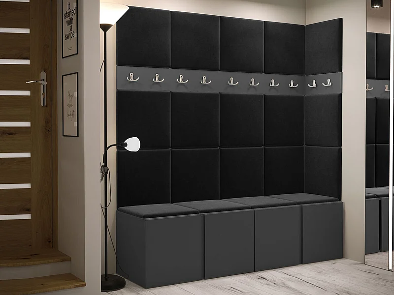 Meuble d'entrée Hartford 265, 186x168x46cm, Graphite, Tissu|Stratifié, Murale|À poser