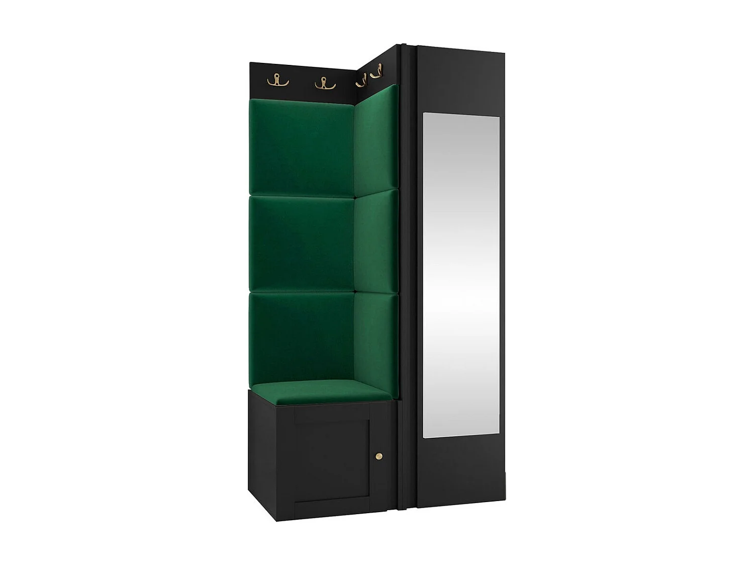 Meuble d'entrée Hartford 382, 186x82x46cm, Disponible, Noir|Vert, Tissu|MDF|Stratifié