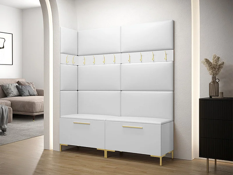 Conjunto pasillo Hartford F104, 196x168x46cm, Blanco, Cuero ecológico|Aglomerado laminado