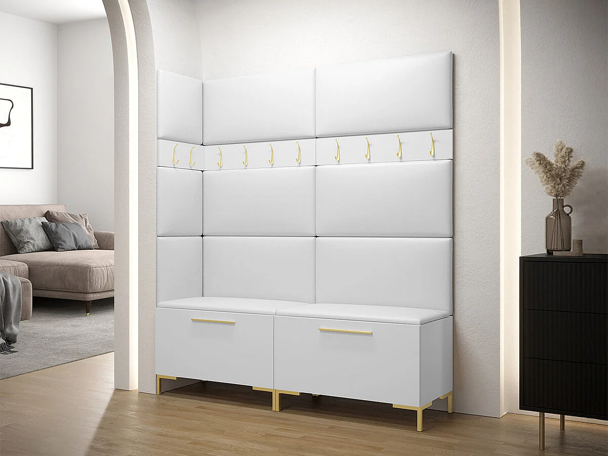 Conjunto pasillo Hartford F104, 196x168x46cm, Blanco, Cuero ecológico|Aglomerado laminado