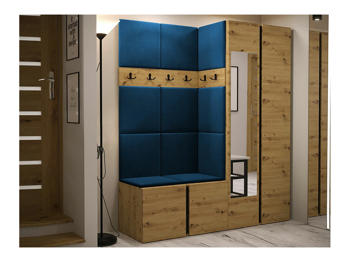 Meuble d'entrée Hartford 278, 186x158x46cm, Miroir, Chêne Artisan, Tapisserie|Stratifié