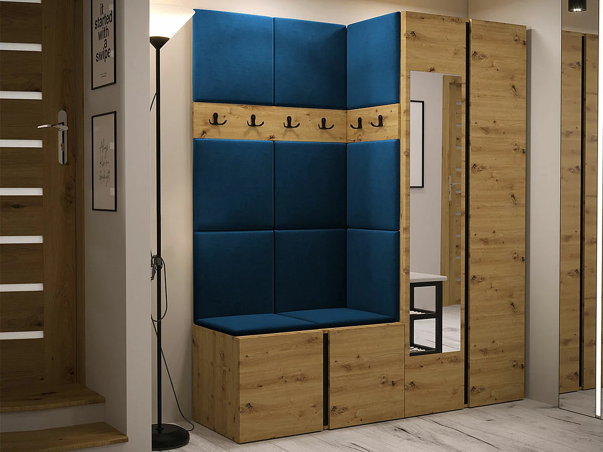 Meuble d'entrée Hartford 278, 186x158x46cm, Disponible, Chêne Artisan, Tissu|Stratifié