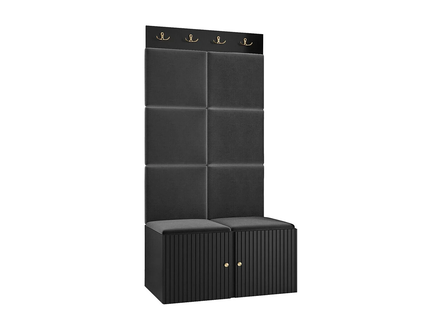 Conjunto pasillo Hartford 383, 186x84x46cm, Negro, MDF|Aglomerado laminado|Tapiz