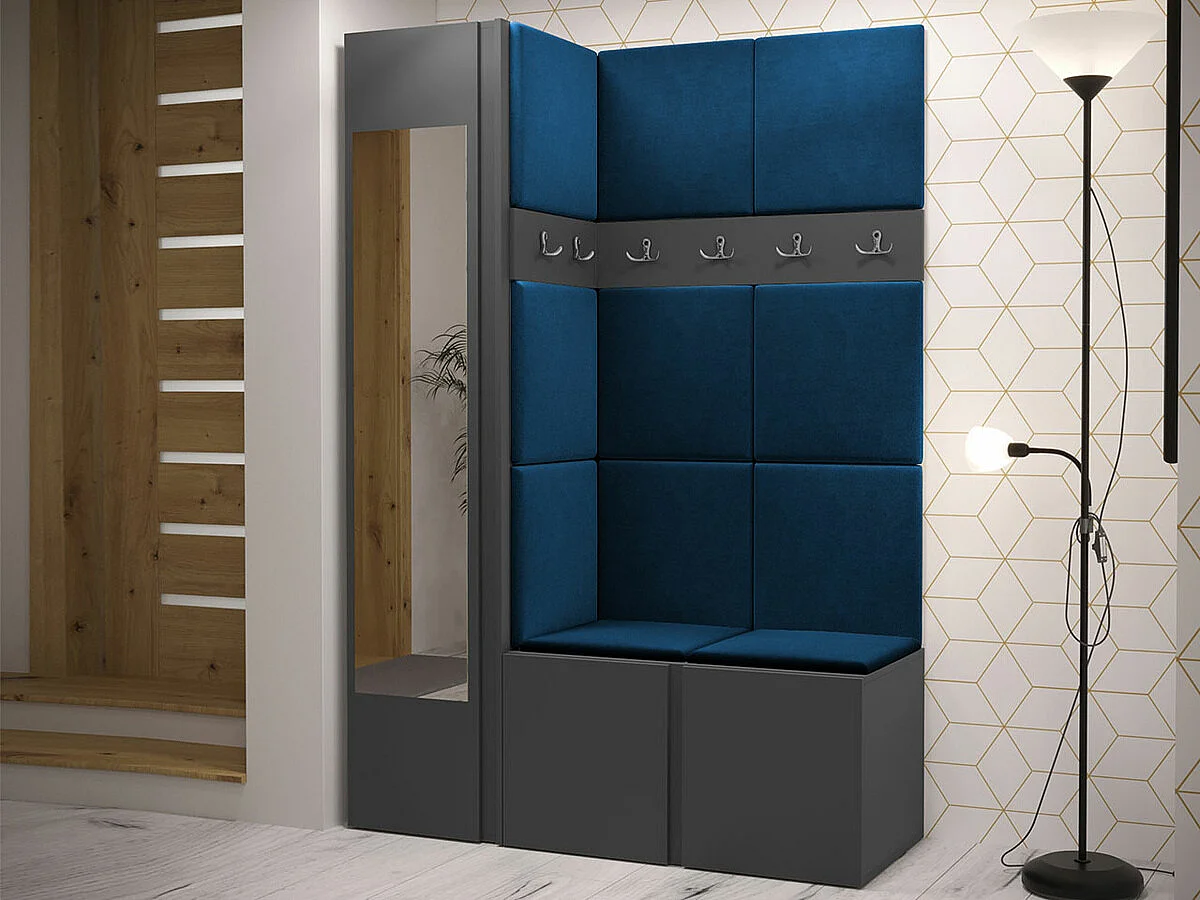 Conjunto pasillo Hartford 277, 186x124x46cm, Espejo, Grafito, Aglomerado laminado|Tapiz