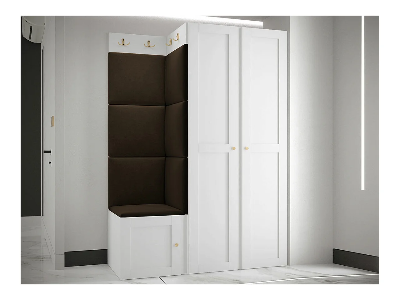 Conjunto pasillo Hartford 379, 186x116x46cm, Marrón|Blanco, MDF|Aglomerado laminado|Tapiz