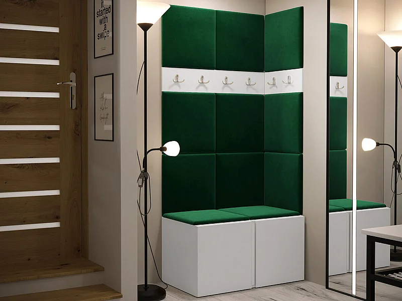 Meuble d'entrée Hartford 264, 186x84x46cm, Blanc, Tissu|Stratifié, Murale|À poser