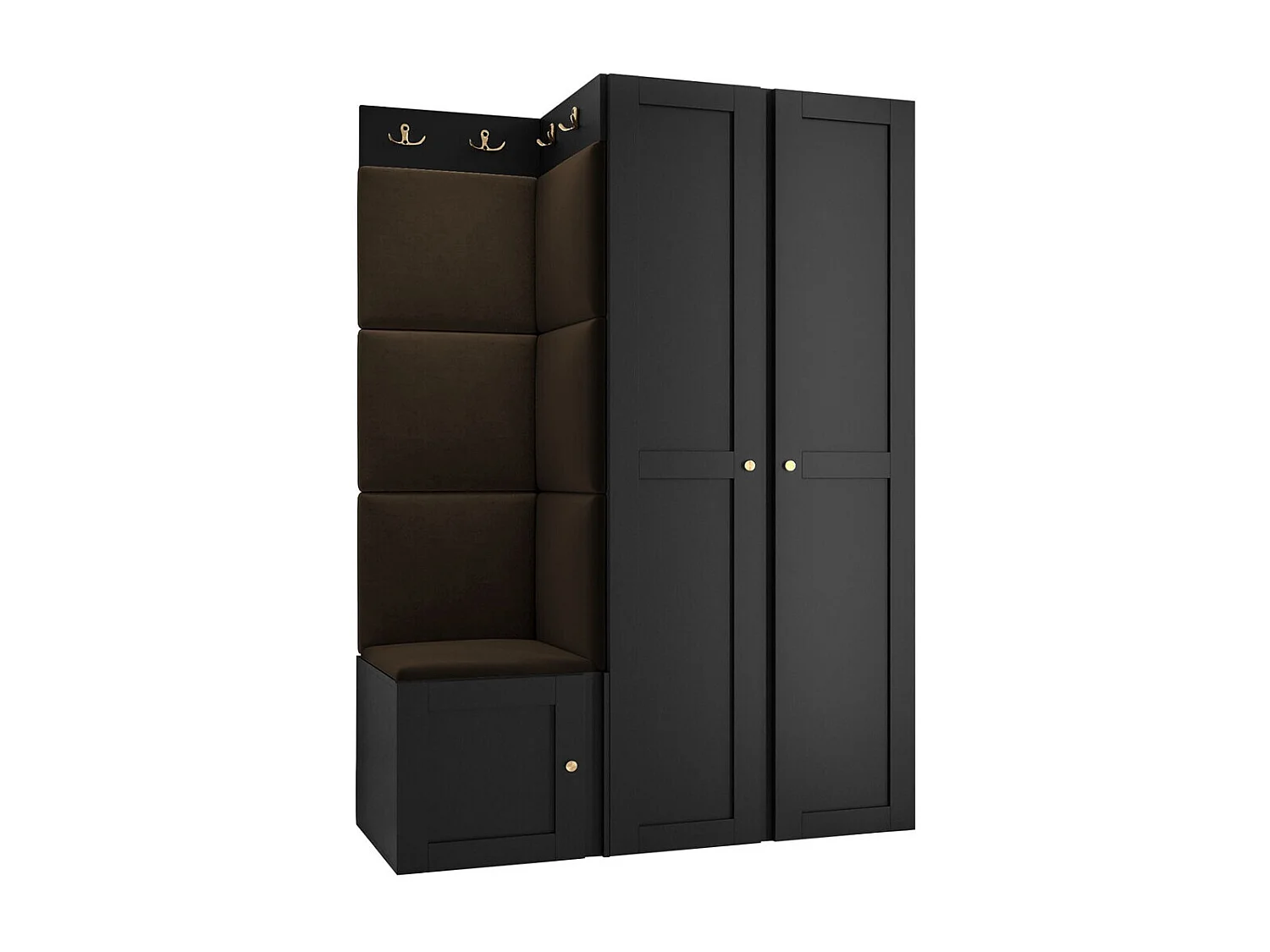 Conjunto pasillo Hartford 379, 186x116x46cm, Marrón|Negro, MDF|Aglomerado laminado|Tapiz