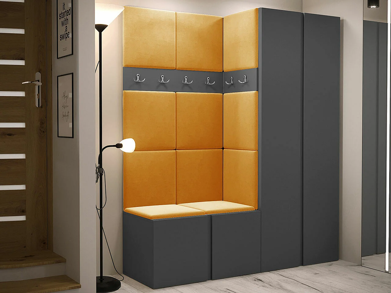 Conjunto pasillo Hartford 266, 186x158x46cm, Grafito, Aglomerado laminado|Tapiz