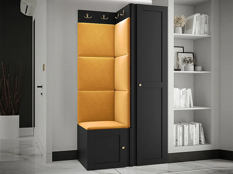 Conjunto pasillo Hartford 381, 186x82x46cm, Amarillo|Negro, MDF|Aglomerado laminado|Tapiz