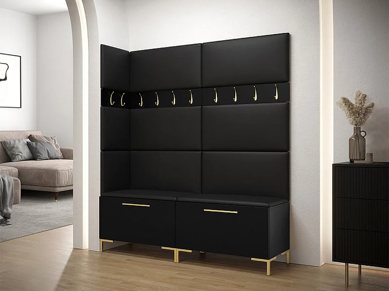 Conjunto pasillo Hartford F104, 196x168x46cm, Negro, Cuero ecológico|Aglomerado laminado