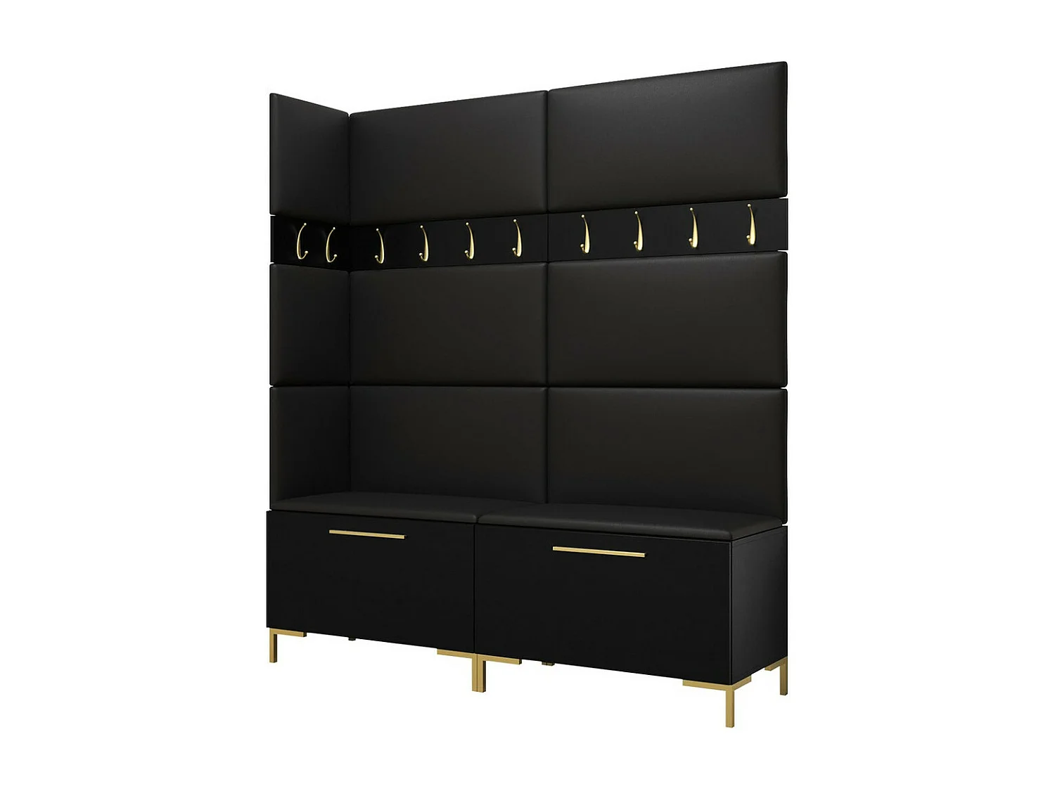 Conjunto pasillo Hartford F104, 196x168x46cm, Negro, Cuero ecológico|Aglomerado laminado