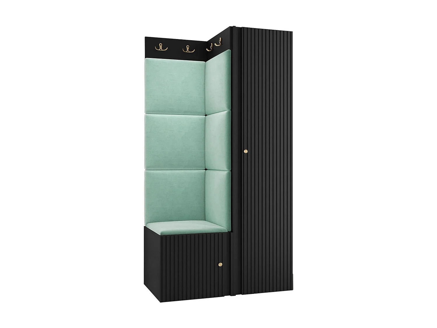Meuble d'entrée Hartford 390, 186x82x46cm, Noir|Turquoise, Stratifié|Tissu|MDF