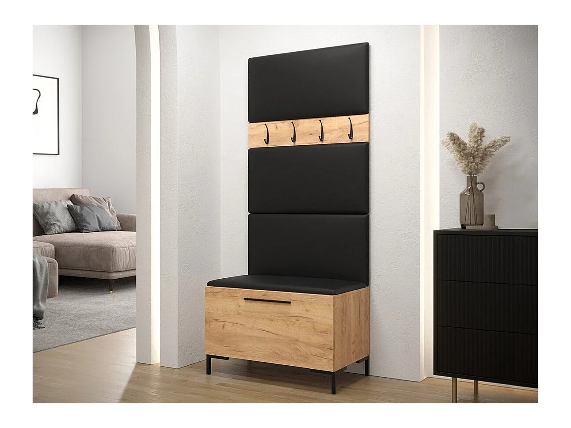 Meuble d'entrée Tivsoa 102, 196x84x46cm, Craft chêne, Faux cuir|Stratifié