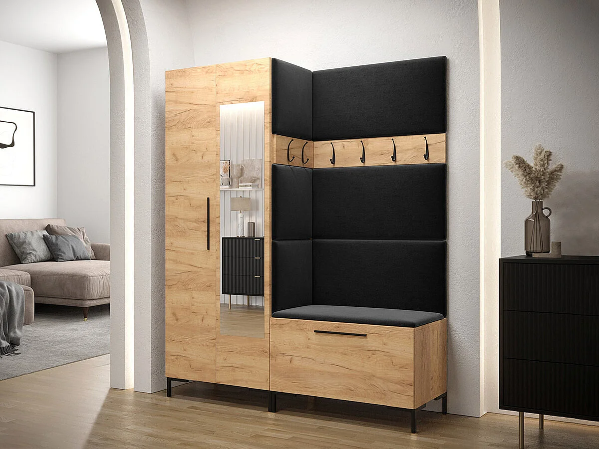 Meuble d'entrée Tivsoa 107, 196x158x46cm, Disponible, Craft chêne, Stratifié|Tissu