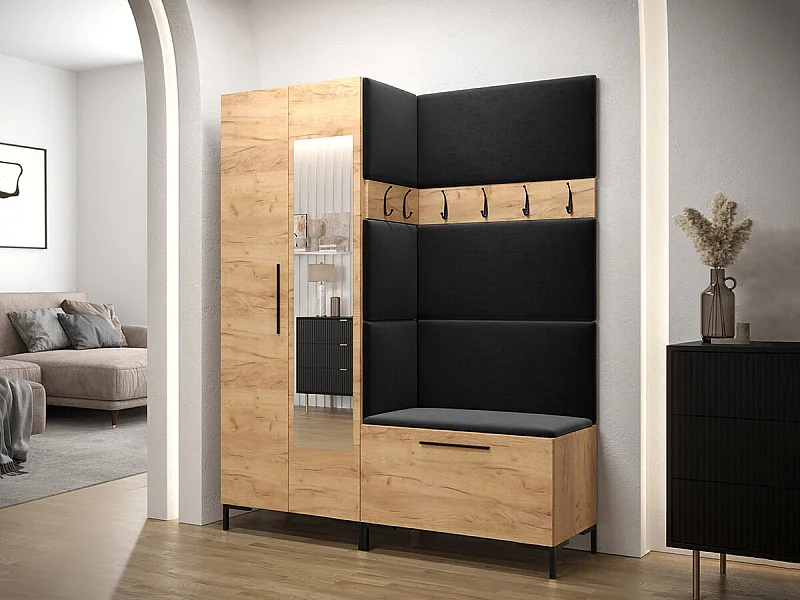 Meuble d'entrée Tivsoa 107, 196x158x46cm, Disponible, Craft chêne, Stratifié|Tissu