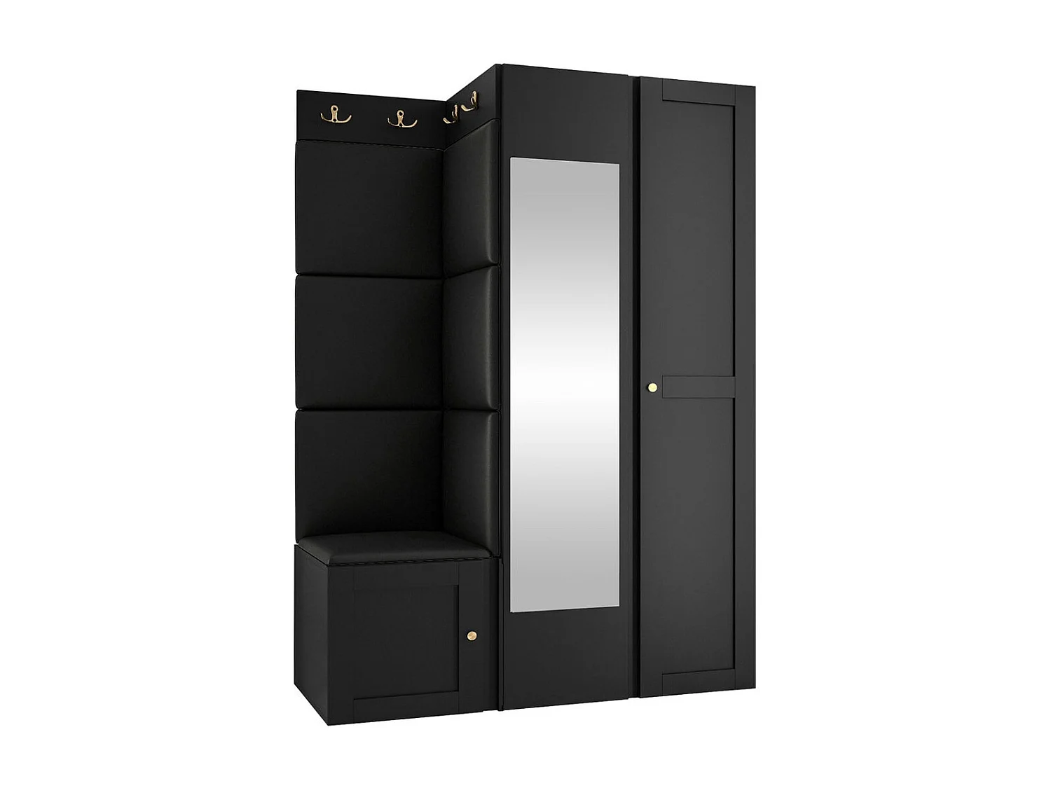 Meuble d'entrée Hartford 380, 186x116x46cm, Disponible, Noir, MDF|Stratifié|Faux cuir