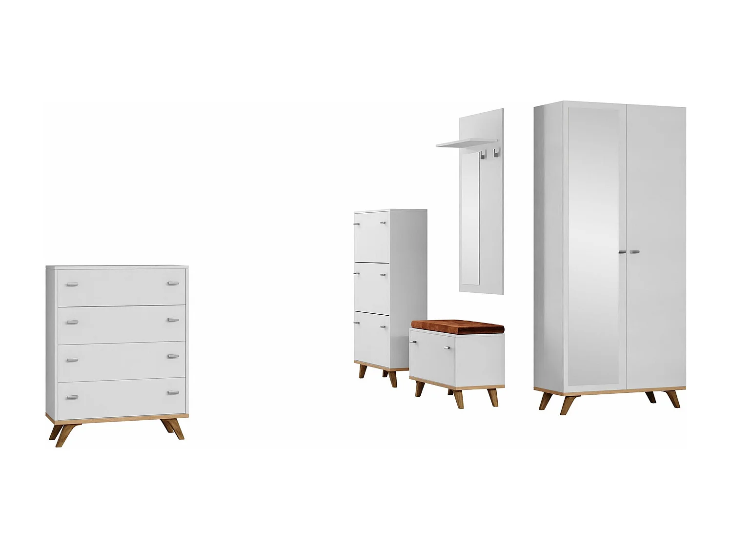 Conjunto pasillo Bedford B105, 190x35cm, Espejo, Blanco|Roble dorado artesanal