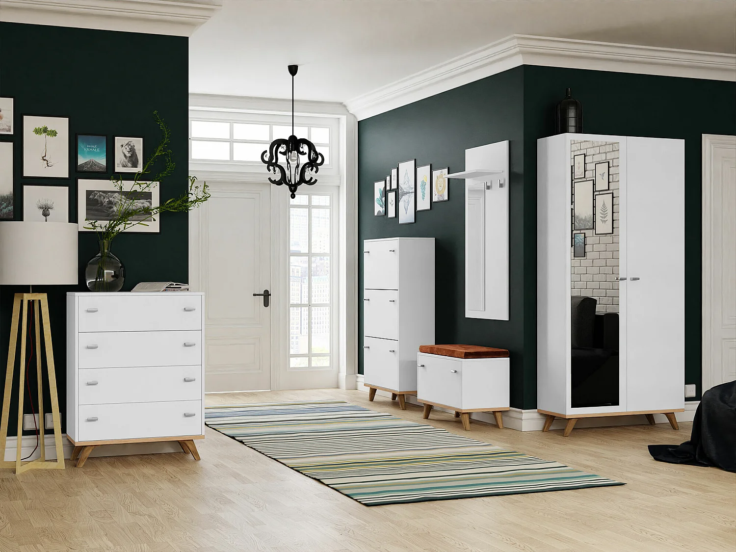 Meuble d'entrée Levtena 105, Disponible, Chêne doré artisanal|Blanc, Stratifié