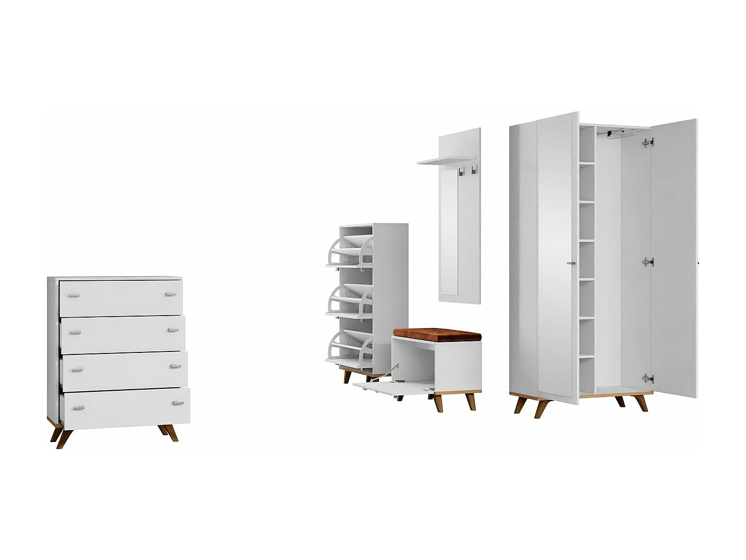 Meuble d'entrée Levtena 105, Disponible, Chêne doré artisanal|Blanc, Stratifié