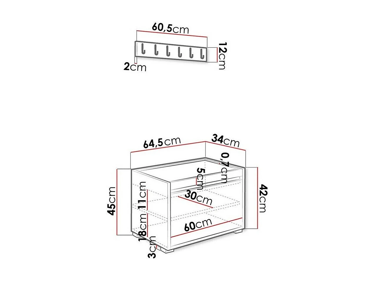 Set mobili da ingresso Trenton 129, 207x65x34cm, Eco pelle|Truciolare laminato