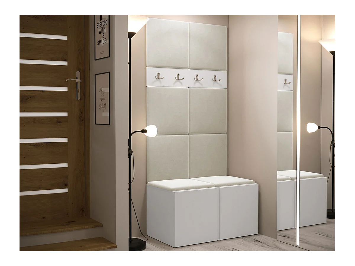 Meuble d'entrée Hartford 267, 186x84x44cm, Blanc, Stratifié|Tapisserie