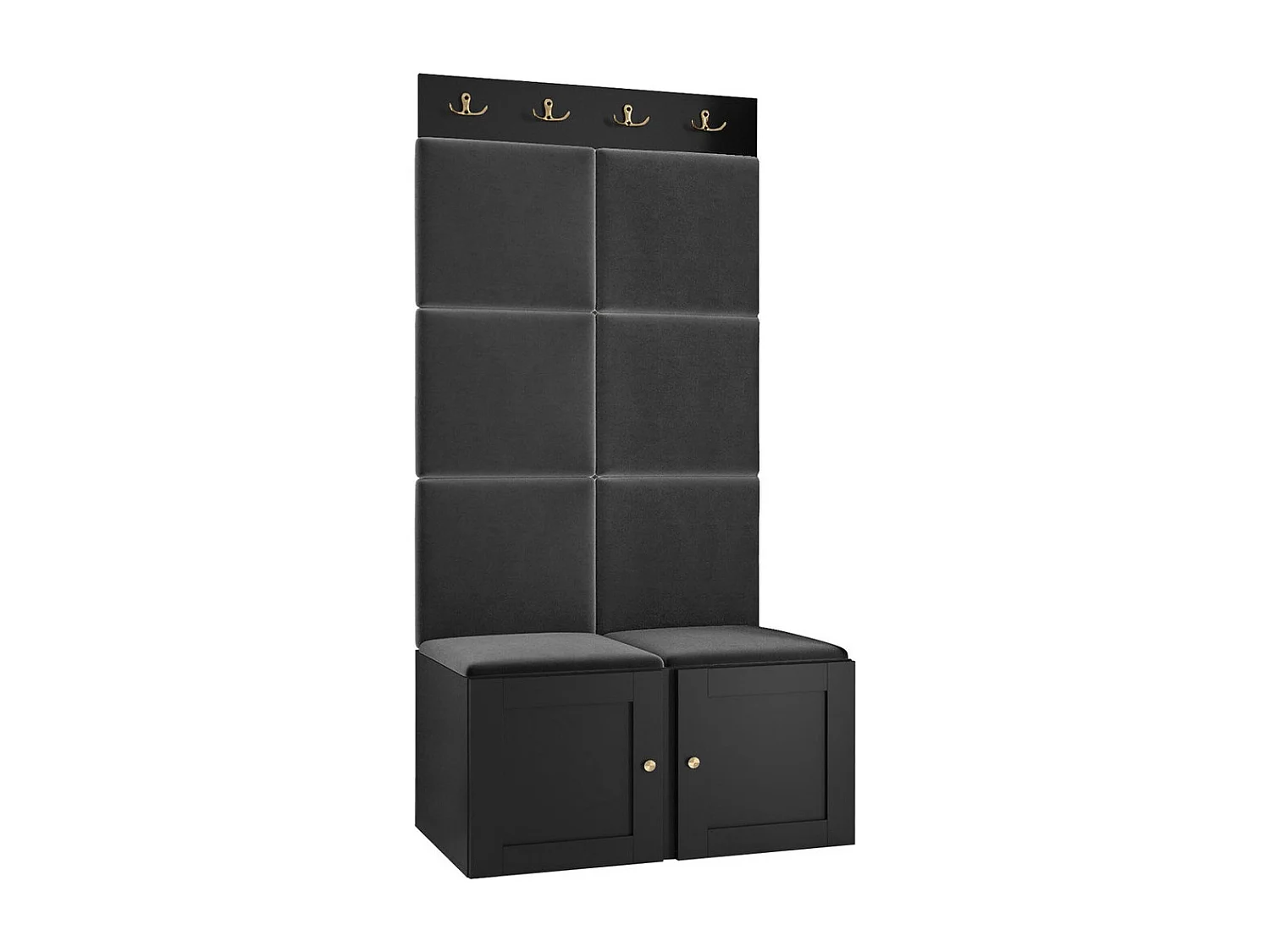 Conjunto pasillo Hartford 375, 186x84x46cm, Negro, MDF|Aglomerado laminado|Tapiz