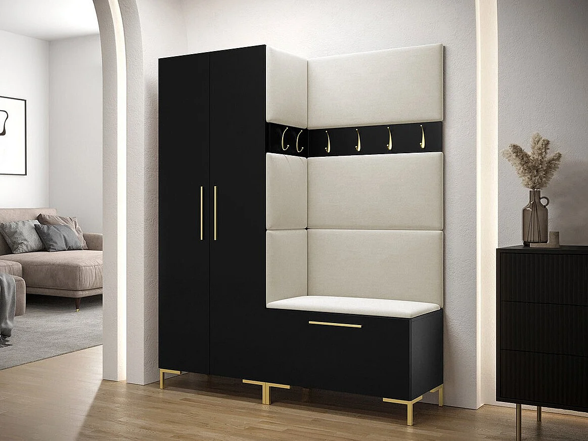 Meuble d'entrée Tivsoa 100, 196x158x44cm, Noir, Stratifié|Tissu, Murale|À poser