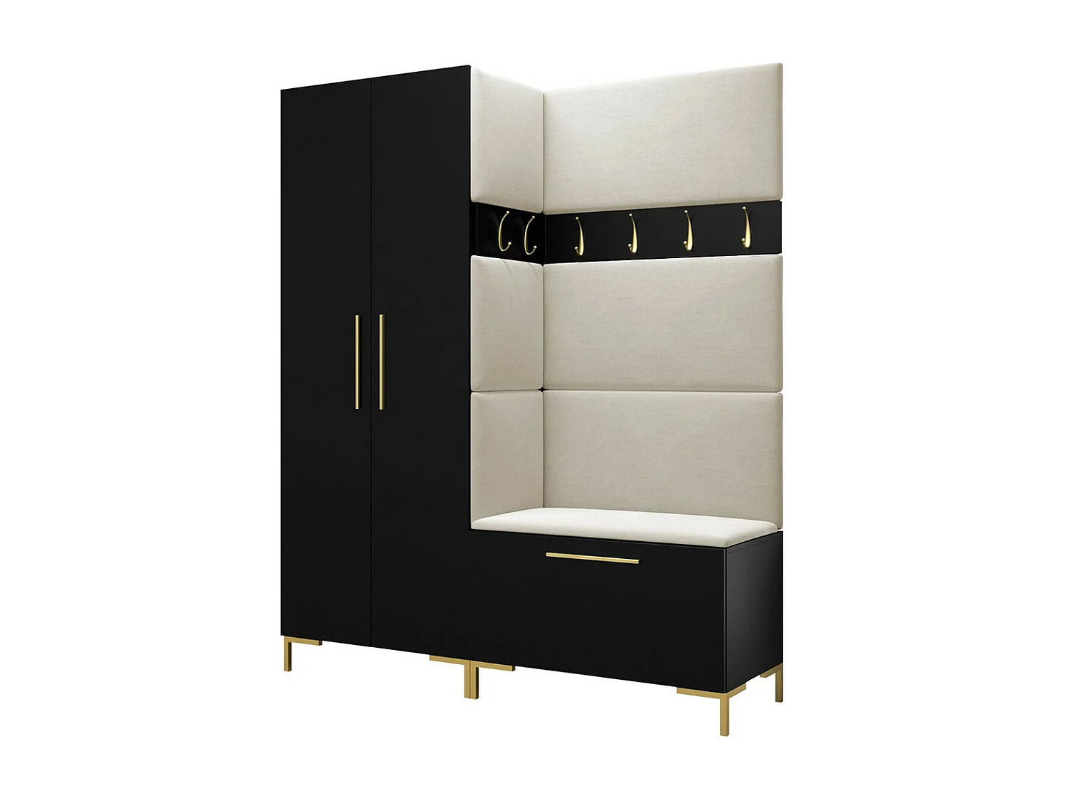 Meuble d'entrée Tivsoa 100, 196x158x44cm, Noir, Stratifié|Tissu, Murale|À poser