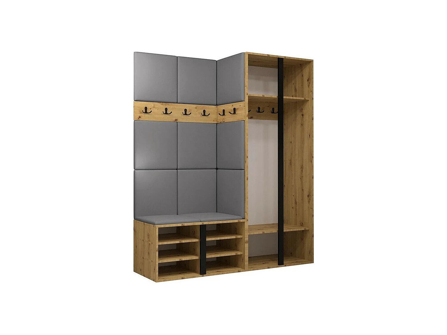 Conjunto pasillo Hartford 278, 186x158x46cm, Espejo, Roble Artisan