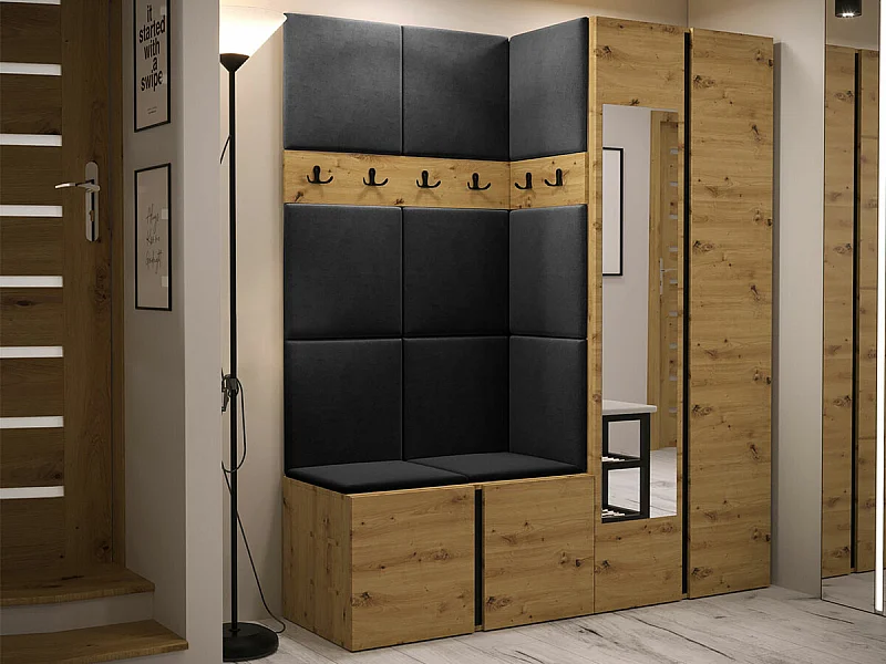 Meuble d'entrée Hartford 278, 186x158x46cm, Disponible, Chêne Artisan, Tissu|Stratifié