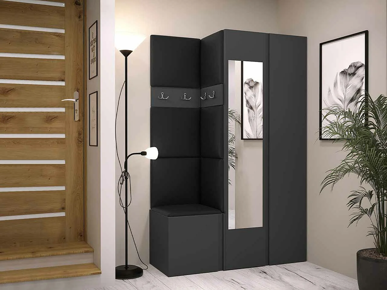 Set mobili da ingresso Hartford 350, 186x116x44cm, Specchio, Grafite