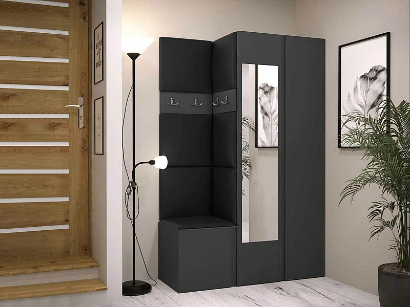 Meuble d'entrée Hartford 350, 186x116x44cm, Disponible, Graphite, Stratifié|Faux cuir