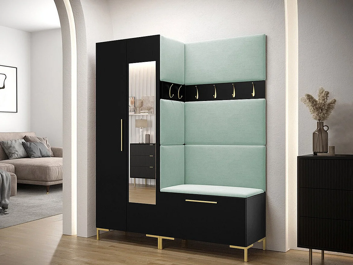 Conjunto pasillo Hartford F107, 196x158x46cm, Espejo, Negro, Tapiz|Aglomerado laminado