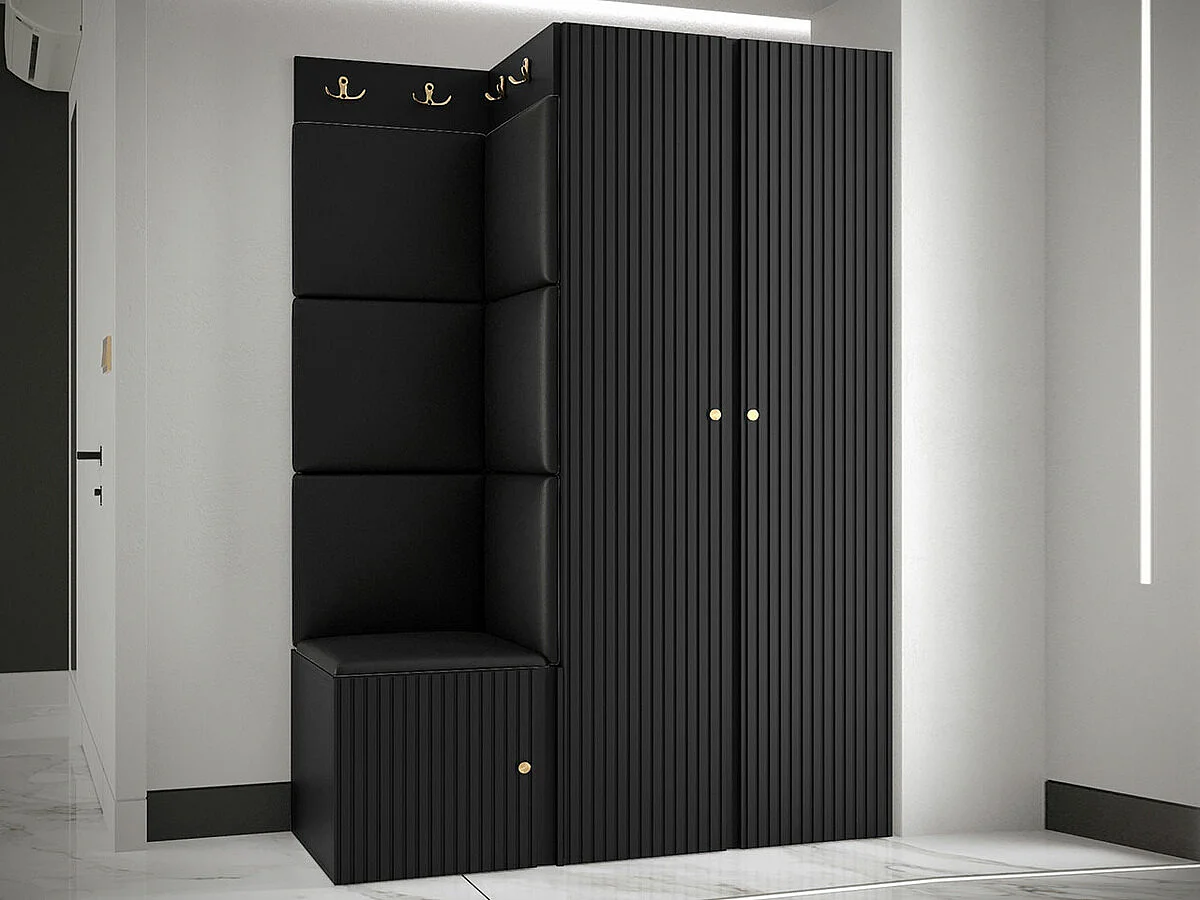 Conjunto pasillo Hartford 387, 186x116x46cm, Negro, Colocada|Montada en la pared