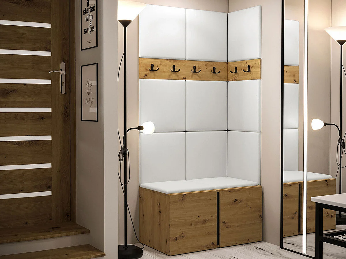 Conjunto pasillo Hartford 264, 186x84x46cm, Roble Artisan, Tapiz|Cuero ecológico