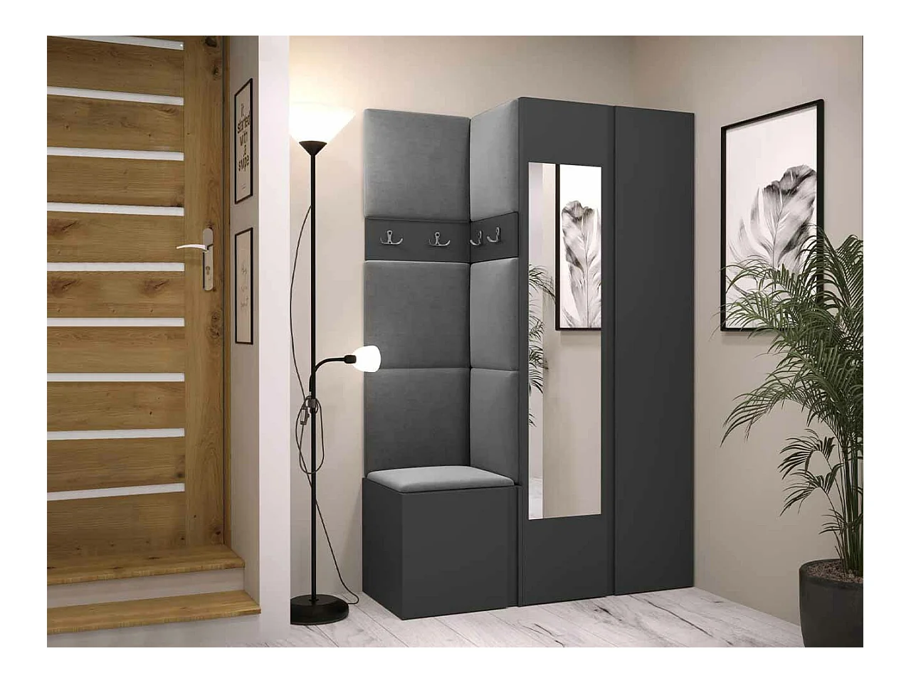 Set mobili da ingresso Hartford 350, 186x116x44cm, Specchio, Grafite