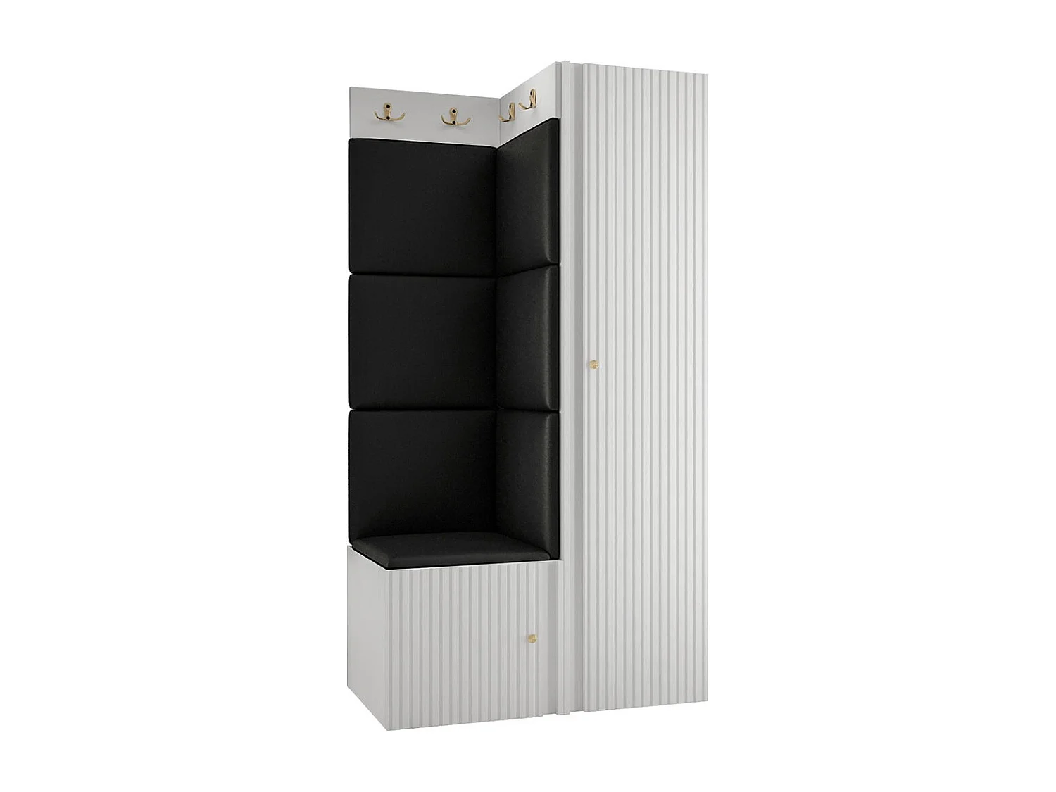 Meuble d'entrée Hartford 390, 186x82x46cm, Blanc|Noir, MDF|Stratifié|Faux cuir