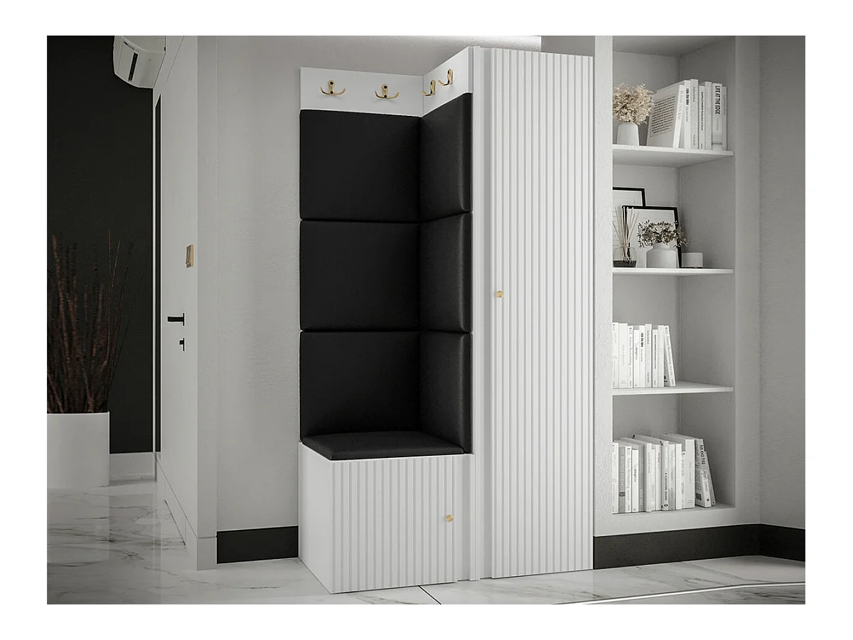 Set mobili da ingresso Hartford 390, 186x82x46cm, Bianco|Nero
