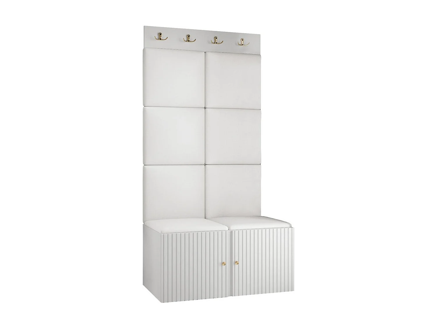 Meuble d'entrée Hartford 383, 186x84x46cm, Blanc, Stratifié|Faux cuir|MDF