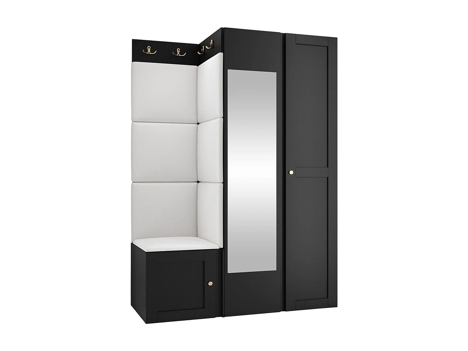 Conjunto pasillo Hartford 380, 186x116x46cm, Espejo, Blanco|Negro