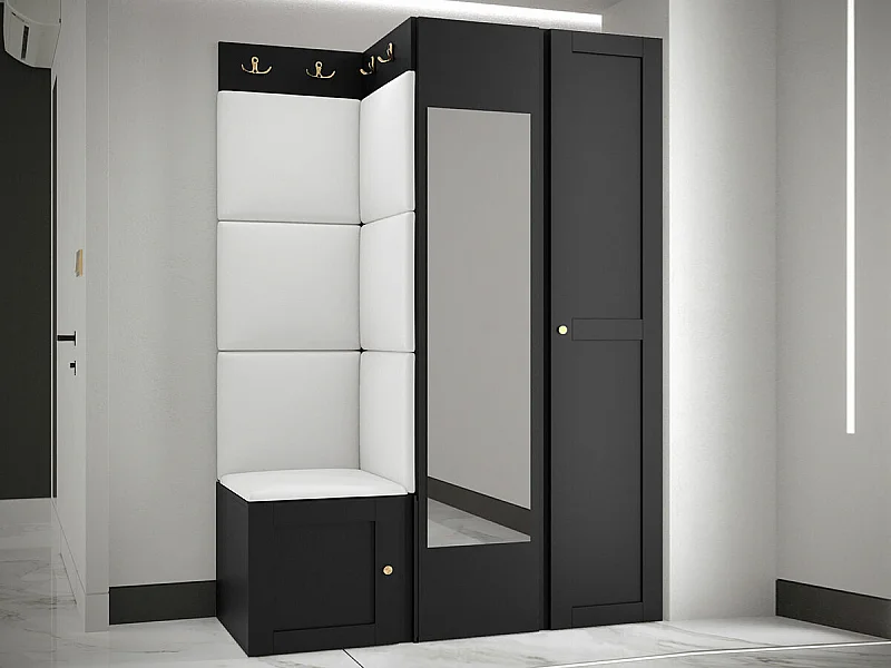 Conjunto pasillo Hartford 380, 186x116x46cm, Espejo, Blanco|Negro