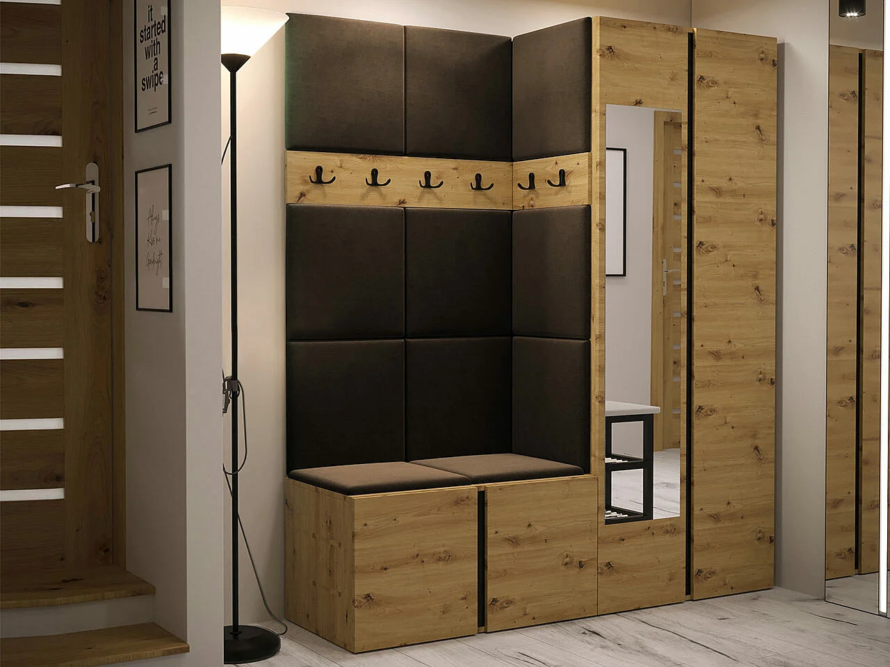 Conjunto para corredor Hartford 278, Espelho, Tecido, 19x16x5cm