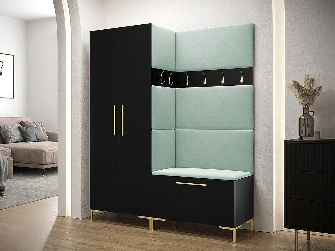 Meuble d'entrée Tivsoa 100, 196x158x44cm, Noir, Tissu|Stratifié, Murale|À poser