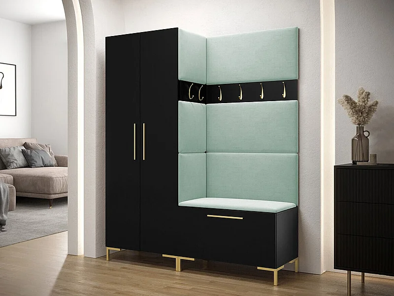 Meuble d'entrée Tivsoa 100, 196x158x44cm, Noir, Tissu|Stratifié, Murale|À poser